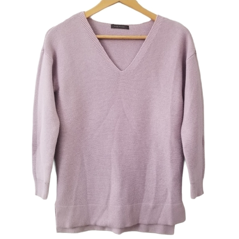 𝅺lilac V Neck Knit Hi Low Sweater Top Size M